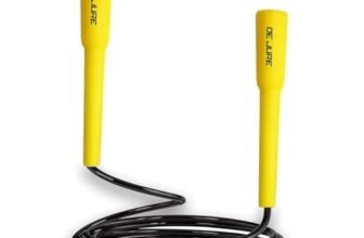 DE JURE FITNESS Adjustable Skipping Rope – Slim Handle, 275cm, Multiple Colors (Black-Yelloiw)