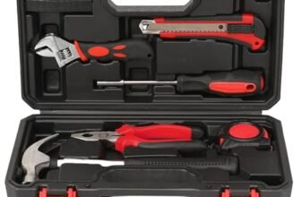 Link Prabal 16-Piece DIY Hand Tool Kit for Home & DIY Use – Includes Plier, Adjustable Wrench, Claw Hammer, Screw driver bit holder, Metric Tape, 25MM Bits Etc. (Black)