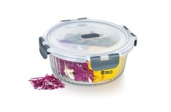Treo By Milton Clip Fresh RIB Round 950 ml Premium High Borosilicate Glass Container – Airtight, Leak-Proof, Microwave & Dishwasher Safe with Air Vent, Stackable & 100% Food Safe Design