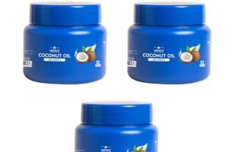 Vetoni Coconut Oil With Vitamin E, 100% Natural Cold Pressed, Multipurpose Hair and Skin Care, Blue Container, 100ml Pack of 3