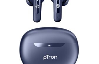 pTron Bassbuds Astra in-Ear TWS Earbuds w/Stereo Sound, 50Hrs Playtime, Stereo Calls, Custom EQ, Mobile App, BTv5.3 Headphones, Touch Control, Voice Assistant, Type C Charging & IPX4 (Navy Blue)