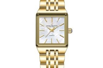 Daniel Hechter Paris Clara Collection Analog Quartz Watch for Women with Square Mother of Pearl White Dial, Metal Case, Gold Stainless Steel Strap and Water Resistant – DHW2027-55