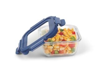 SignoraWare Secure N Store Borosilicate Glass Square Container | Airtight Seal | Microwave Safe | Reheating & Baking | Stylish & Practical | Great for Office, Travel & Outdoors (320ml | Clear)