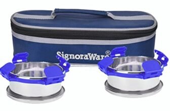 Signora Ware 350Ml+350Ml All Steel Midday Lunch Box with Bag, Food Grade BPA Free, Leak Proof and Air Tight Stainless Steel Containers, Compact and Sleek Tiffin Box (Set of 2 Violet)