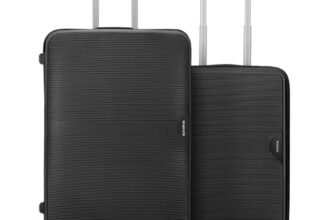 HRX Parabola 2-Piece Luggage Set (Cabin + Medium) Haileys Black Polypropylene Hard Shell Suitcase Set – Premium Travel Trolley Bags with 8 Spinner Wheels, Number Lock & Water Resistant Body