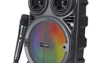 INSTAPLAY BLAST400 Party Speaker (Black) | 20W Wireless Bluetooth Speakers | USB, AUX, Karaoke & Wired Mic | Up to 4hrs Playtime | Home Theatre with Multicolor RGB Lights | for Laptop, Pc & Mobile