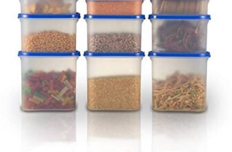 SIMPARTE Modular Airtight Kitchen Storage Container Set with Plain Lid 1800ml x 3, 1200ml x 3, 525ml x 3 (Peppy Blue, Set of 9)