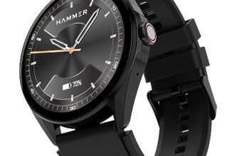 HAMMER Cyclone 1.39″ Round Dial Rotating Crown Smart Watch with Calling Function, High Refresh Rate, Multi Sports Modes, Spo2, HR, Voice Assistant (Midnight Black)