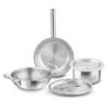 Bergner Tripro Triply Cookware Set 5 Pcs – 22cm (2.3L) Kadai with Lid, 22cm Frypan, 16cm (1.8L) Tope with Lid, Consumes Less Oil, Healthy Cooking, Even Heat Distribution, Induction and Gas Stove Ready