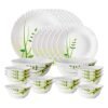 Larah by Borosil Green Herbs Opalware Dinner Set, 28 Pcs, White