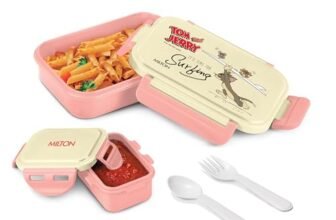 MILTON Candy Tiffin (Tom & Jerry) Lunch Box for Kids Boys & Girls with Leak-Proof Inner Container| Food Grade,BPA Free,Compact & Durable Snacks Box for Kids I Plastic Spoon & Fork, 520 ml, Pink