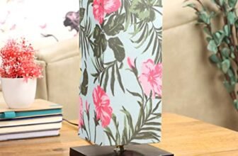 tu casa Table Lamp with Floral Cotton Shade | Black Metal Base Bedside & Night Lamp for Bedroom, Living Room, Home Décor & Gifting