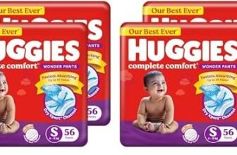 Huggies Complete Comfort Wonder Pants | Pant Style Baby Diapers S Size, 112 Count | India’s Fastest Absorbing Diaper, Patented Dry Xpert Channel, Ideal for 4 to 8 Kgs (Pack of 2)