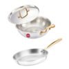 Amazon Brand – Solimo 2 PCS Premium Triply Stainless Steel Cookware Set (Kadai 22cm(1.8L) & Frypan 22cm with common lid) |Gas & Induction Compatible | Dishwasher Safe | Elegant Golden Handles | BIS Certified