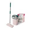 YORK Hands-Free Squeeze Microfiber Flat Spin Mop System 360° Flexible Head (32X12 cm) with Bucket, 59.8” Extended Stainless Steel Handle with with Extra 1 Super-Absorbent Reusable Microfiber Pads