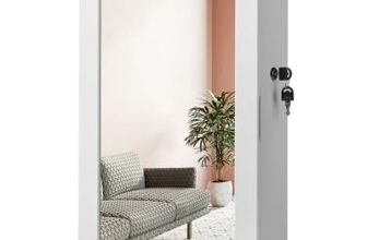SONGMICS UJJC51WT Lockable Jewelry Cabinet Armoire with Mirror, Wall-Mounted Space Saving Jewelry Storage Organizer, White