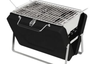 My Creative Hut Portable Barbeque Camping Grill &BBQ Utensils, Foldable Stainless Steel Charcoal Grill, Small Outdoor Travel BBQ, Compact Picnic Barbecue Cooking Grill for Camping (Black (Medium))