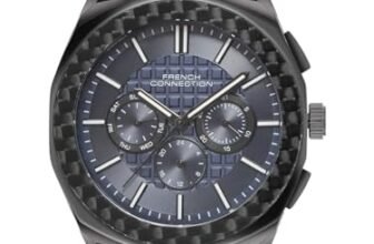 French Connection Textured Blue Round Dial with IP Gun Stainless Steel Metal Strap Multifunction Watch – for Mens FCH27GNM