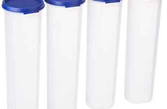 Amazon Brand – Solimo Plastic Slim Storage Container,Set of 4(1100 Ml Each),Blue