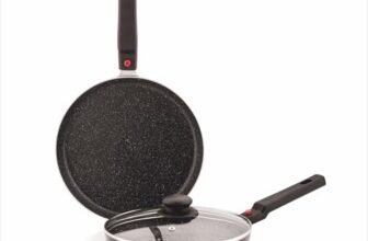 Amazon Brand – Solimo Aluminium 2 Piece Non-Stick Cookware Set with Detachable Handle | Granite Finish | Induction Base | PFOA Free | High Temperature Resistant Exterior Coating | Black