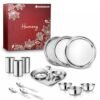 Wonderchef Harmony Premium Wedding Gift & Pooja Set | Plates, Bowls, Glasses, Spoons, Pooja Thali, Diya & Agarbatti Stand | Elegant Red Gift Box for Weddings, Festivals, Housewarmings
