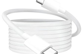 MYVN 80W USB-C to USB-C Fast Charging Cable, MFi-Certified PD Cable for iPhone 15/15 Plus/15 Pro/15 Pro Max, 16/16 Plus/16 Pro/16 Pro Max, 17/17 Pro/17 Pro Max/17 Air – Nylon Braided, White