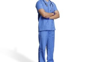 Medical Scrub Suit For Men – Sky Blue (Small) | Poly Viscose Fabric | Ultimate Comfort And Breathability | Elasticated Waist | Multiple Pockets | V-Neck