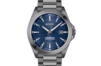 Hugo BOSS Stainless Steel Boss Strike Qtz Basic Calendar Blue Round Dial Men’s Analog Watch|Ionic Plated Grey Steel Material|Grey Color Band – 1514175