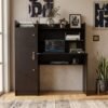 Andca Imagine Foldable Study Table with 1-Door Side Cabinet & Hutch – Space-Saving Computer Desk for Home Office | Premium Engineered Wood, Teak (116 x 42 x 121 cm)