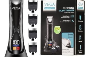 VEGA Cleanball Full Body Trimmer for Men|Private Parts, Pubic Hair, Balls, Manscaping, Body Multi-Purpose|IPX5 Waterproof|No Nicks or Cuts|90 Min Non-Stop Runtime|Fast Charge, 2 Year Warranty, VHTH-33