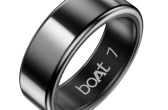 boAt SmartRing Active Plus, Auto HR, Sleep, SpO2, Stress & Skin Temperature Monitor, Stainless-Steel Build, 5 ATM, Weighs Only 5 gm, Portable Charging Case, smart Ring for Men (7, Midnight Black)