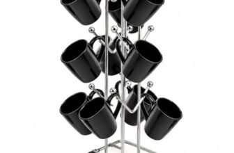 Bromine Chrome Metal Mug Tree Stand with 12 Hooks, 37 cm