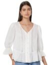 Marks & Spencer Pure Cotton Lace Frill Detail Blouse Ivory