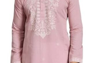 Kalaanj Men’s Embroidered Silk Kurta || Only Kurta (KALSS2505MK-pink-3XL)