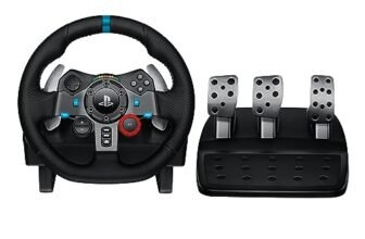 Logitech G29 Driving Force Racing Wheel and Floor Pedals, Real Force Feedback, Stainless Steel Paddle Shifters, Leather Steering Wheel Cover for PS5, PS4, PC, Mac – Black