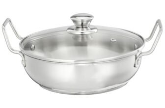 Amazon Brand – Solimo Cookware Karahi/Wok (1.5L) | Food-Grade Stainless Steel | Even Heat Distribution | 1 yr Warranty | Induction & Versatile Heat Source Compatible
