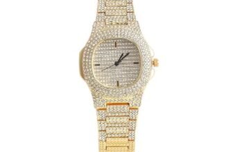 Haute Sauce Women’s The Embellished Cluster Square Watch | Gold Stainless Steel Strap | Crystal Silver Dial | One-Size | Foldover Closure | Quartz | Battery | Wrist Belt Watch for Female and Girls