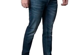 i’sol Men’s Stylish Straight Relaxed Fit Cotton Blend Stretchable Jeans Teal Blue