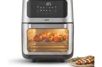 Kaff KFR12 1800 W | Electric and Rotisserie Oven with Dehydrate Mode | 10 Preset Menu |Premium Brush Stainless Steel Finish with Transparent Window | Touch Screen with LED Display Air Fryer(12 L)