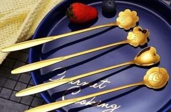 NORIQ Golden Spoon Set/Coffee Spoon/Dessert Spoons/Cutlery Kitchen Tableware/Stainless Steel Gold Different Shape Coffee Spoons, Set of 4 Pcs, 18 Cm