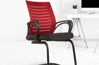 CELLBELL Desire C104 Mesh Mid-Back Ergonomic Office Visitor Chair/Study Chair Computer Chair for Work from Home Metal Base [Red]