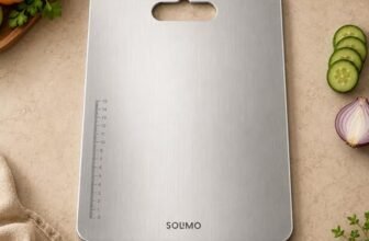 Amazon Brand – Solimo Regular Chopping Slicing, Kneading Board | Stainless Steel | Double Sided | Round Edge | for Vegetables, Fruits (L)
