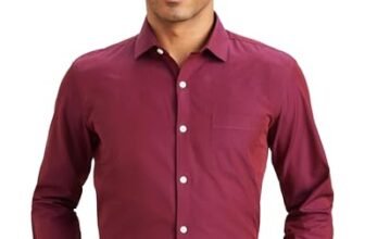 Amazon Brand – Symbol Men’s Cotton Rich Formal Shirt | Plain | Full Sleeve – Regular Fit (Available in Plus Size) (Navy/Maroon_39)