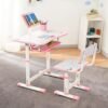 Amazon Brand -Jam & Honey Kids Functional Desk and Chair Set,Height Adjustable Children School Study Table with Book Holder Slot|Age 3+Years(Pink|Iron & Wood,H:35.5x40x32.5cm(chair) 63x43x69cm(table)