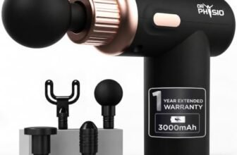 Dr Physio USA Dynamo Rechargeable Percussion Massage Gun | 3000mAh Battery | 6 Speed Levels | 4 Removable Heads Electric Full Body Gun Massager, Pain Relief Cordless Deep Tissue Massage Machine – 1034