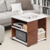 ABOUT SPACE Coffee Table – Wooden Center Table with Storage, Teapoy Table for Living Room, Engineered Wood End Table | Side Table for Hall Lounge Office Home – Oak Red & White (L 50 x B 50 x H 51 cm)