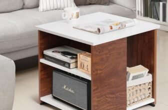 ABOUT SPACE Coffee Table – Wooden Center Table with Storage, Teapoy Table for Living Room, Engineered Wood End Table | Side Table for Hall Lounge Office Home – Oak Red & White (L 50 x B 50 x H 51 cm)