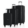 HRX Icon 3Pc Set Haileys Black Polypropylene Hard Shell Suitcase Set – Premium Travel Trolley Bags with 4 Spinner Wheels, Number Lock & Water Resistant Body