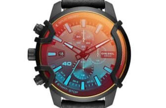 Diesel Leather Analog Black Over Sized Dial Men Watch-Dz4519, Black Band