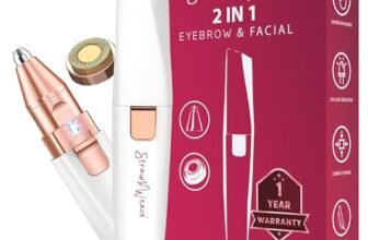 Facial Hair Removal Machine|Eyebrow Trimmer & Epilator|Trimmer For Women Private Part|2 In 1 Trimmer 400 mAh Battery 1 Year Warranty|Painless Hair Removal Machine|Nose Hairs Remover,White (2 in 1)